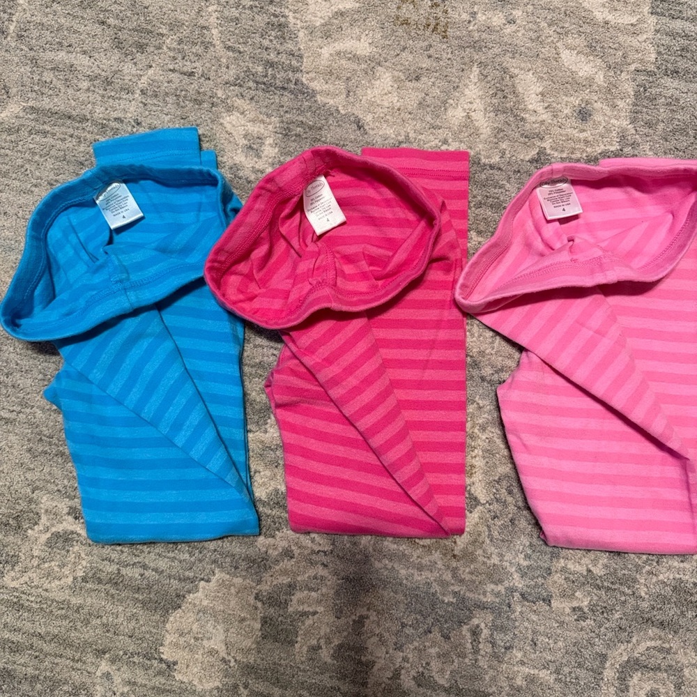 City Threads - Striped Leggings Set - Blue, Bright Pink, Pastel Pink - Sz 4